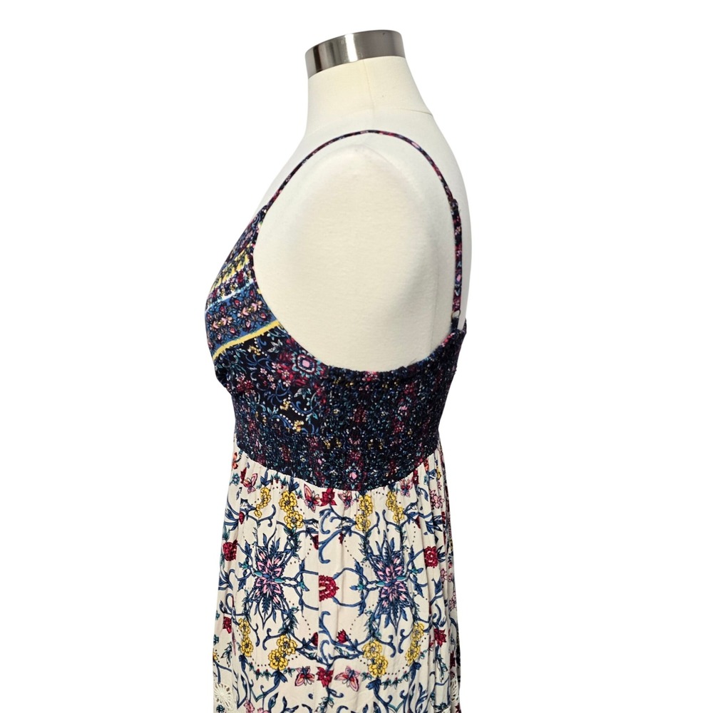 Angie Boho Floral Maxi Dress Medium Smocked Lace Trim Straps Flowy Festival Mix - Picture 6 of 14